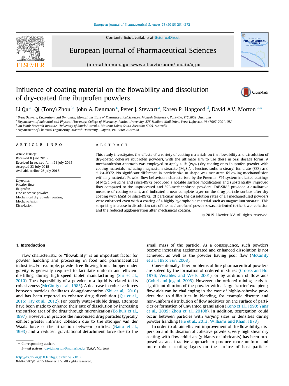 Influence of coating material on the flowability and dissolution of dry-coated fine ibuprofen powders