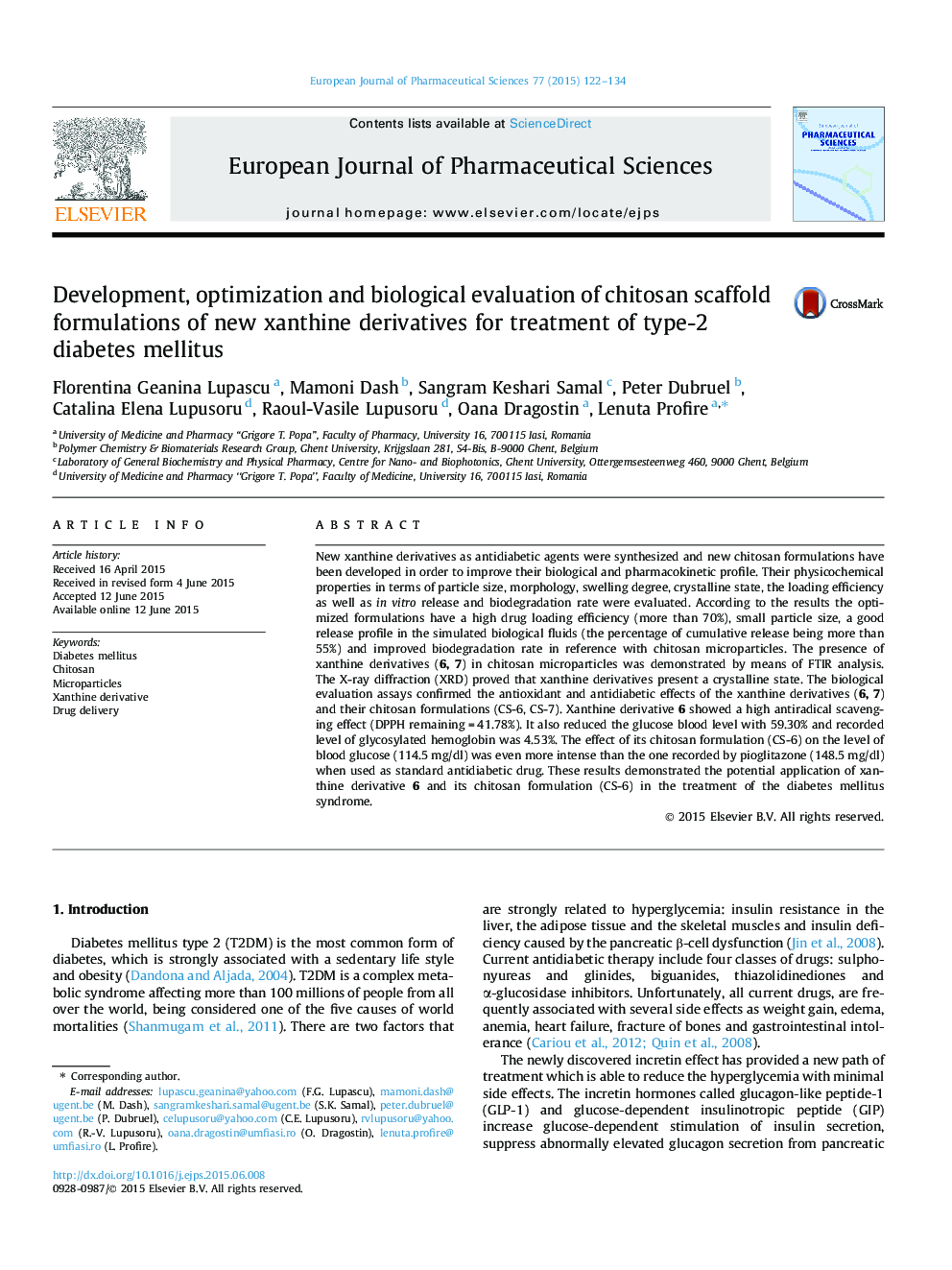 Development, optimization and biological evaluation of chitosan scaffold formulations of new xanthine derivatives for treatment of type-2 diabetes mellitus