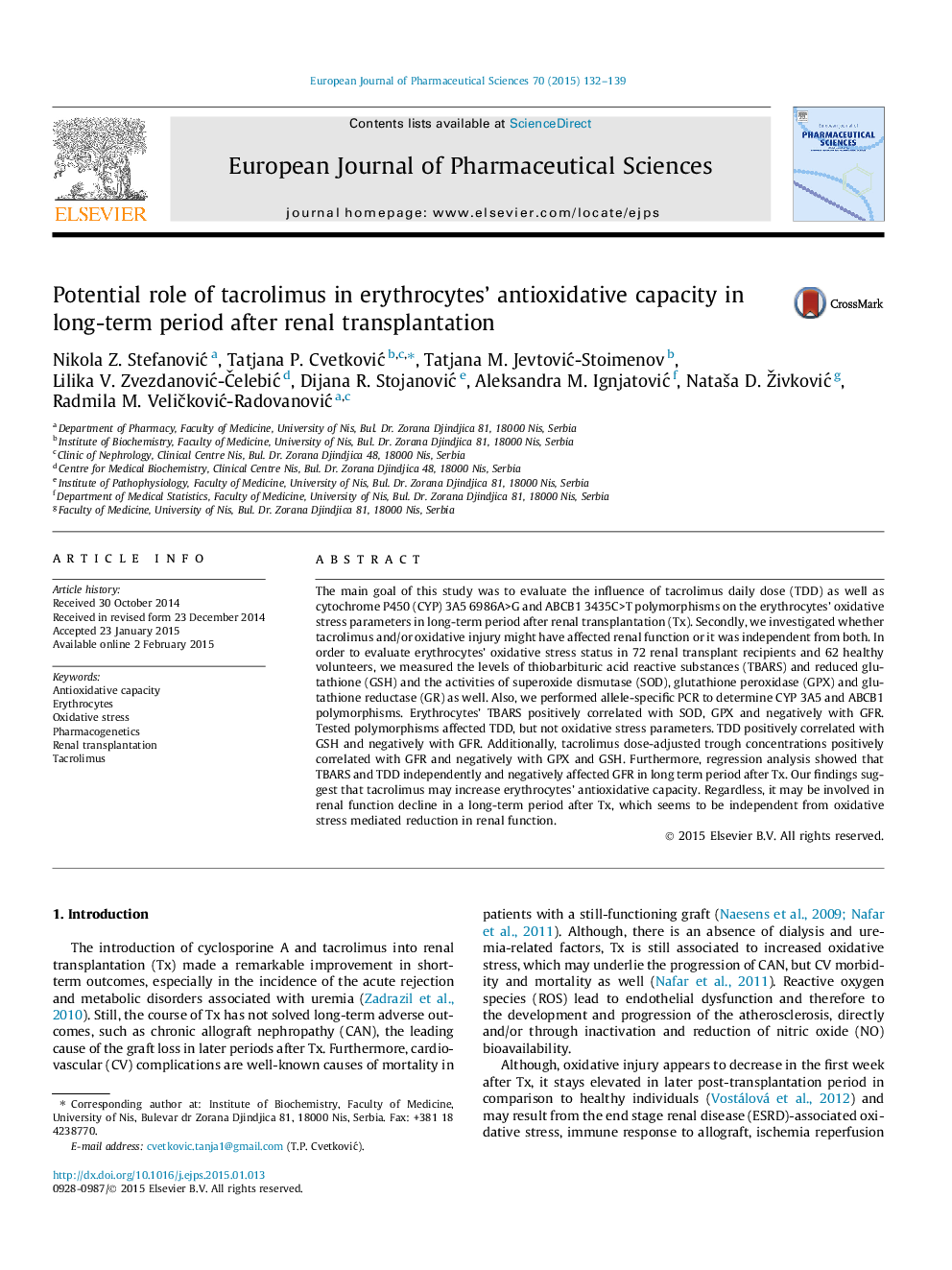 Potential role of tacrolimus in erythrocytes’ antioxidative capacity in long-term period after renal transplantation