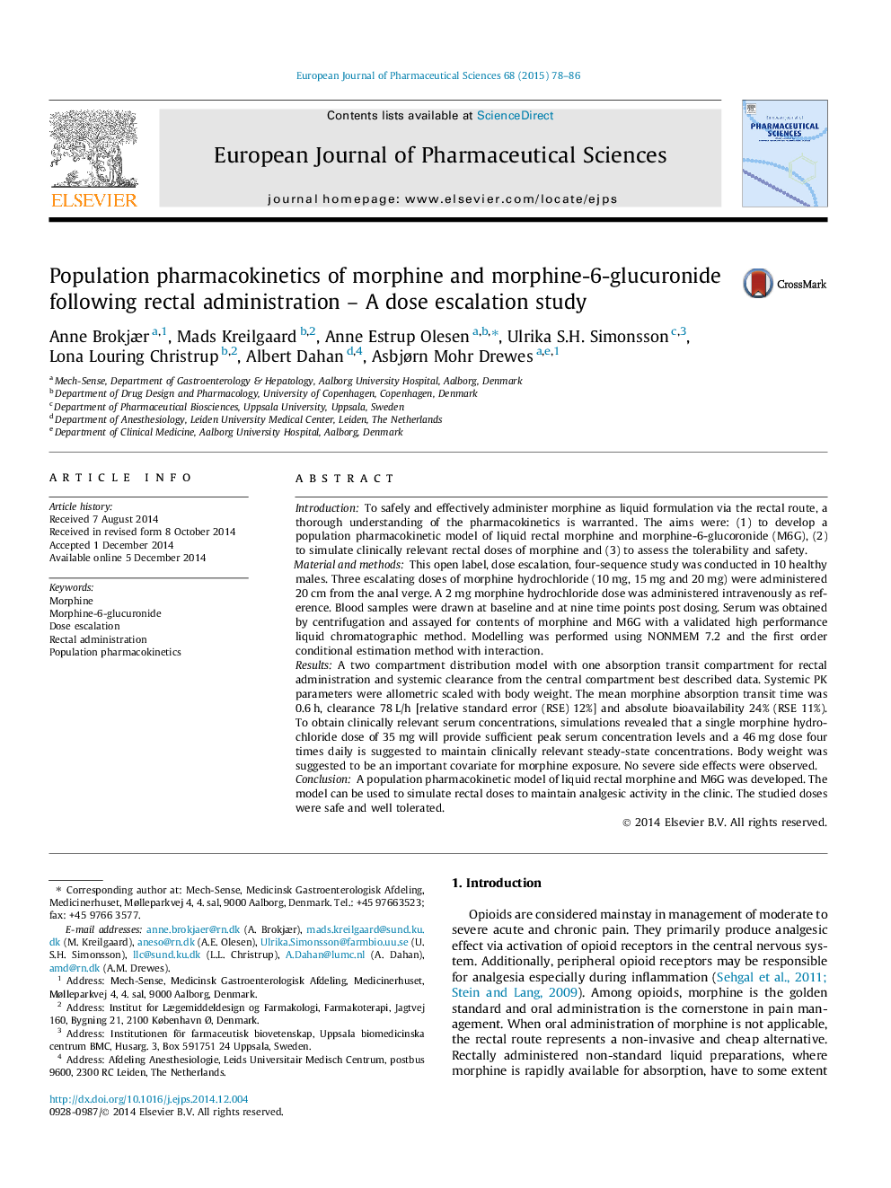 عکس صفحه اول مقاله: Population pharmacokinetics of morphine and morphine-6-glucuronide following rectal administration – A dose escalation study Population pharmacokinetics of morphine and morphine-6-glucuronide following rectal administration – A dose escalation study