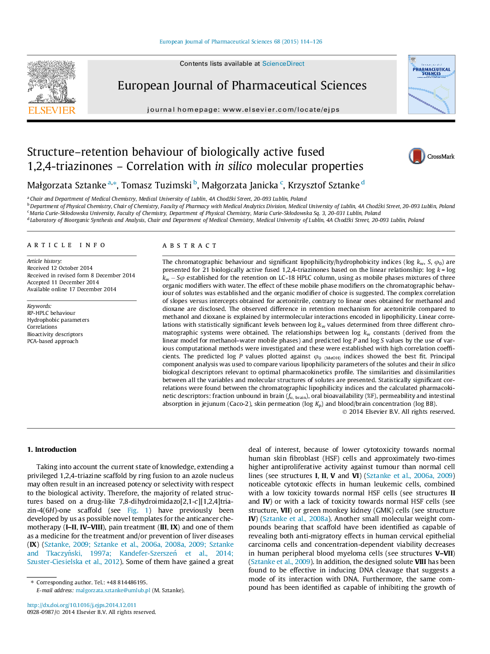 Structure–retention behaviour of biologically active fused 1,2,4-triazinones – Correlation with in silico molecular properties