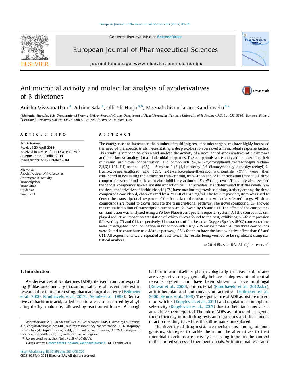 Antimicrobial activity and molecular analysis of azoderivatives of β-diketones