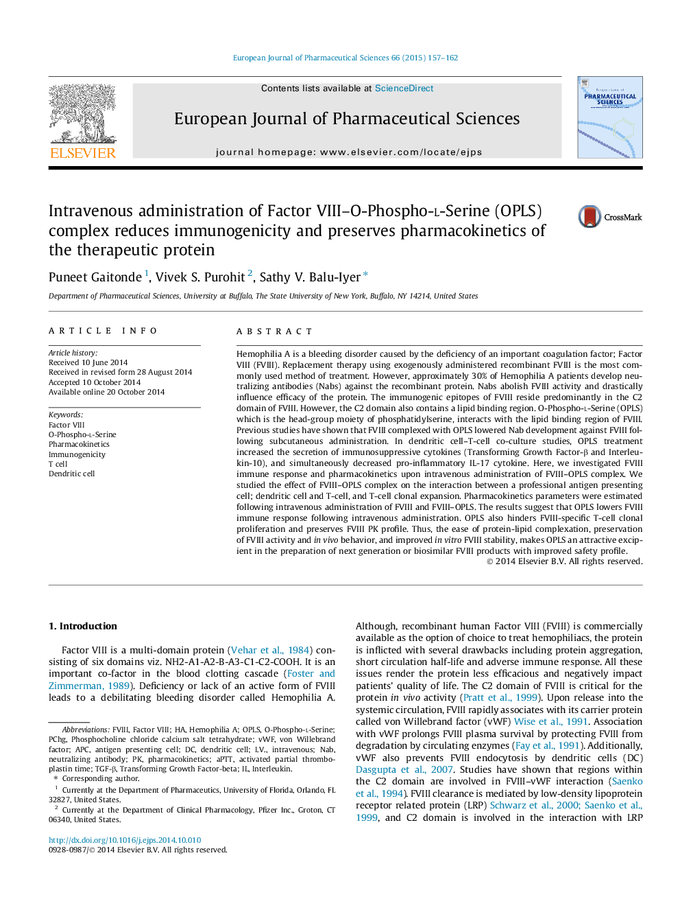 Intravenous administration of Factor VIII–O-Phospho-L-Serine (OPLS) complex reduces immunogenicity and preserves pharmacokinetics of the therapeutic protein