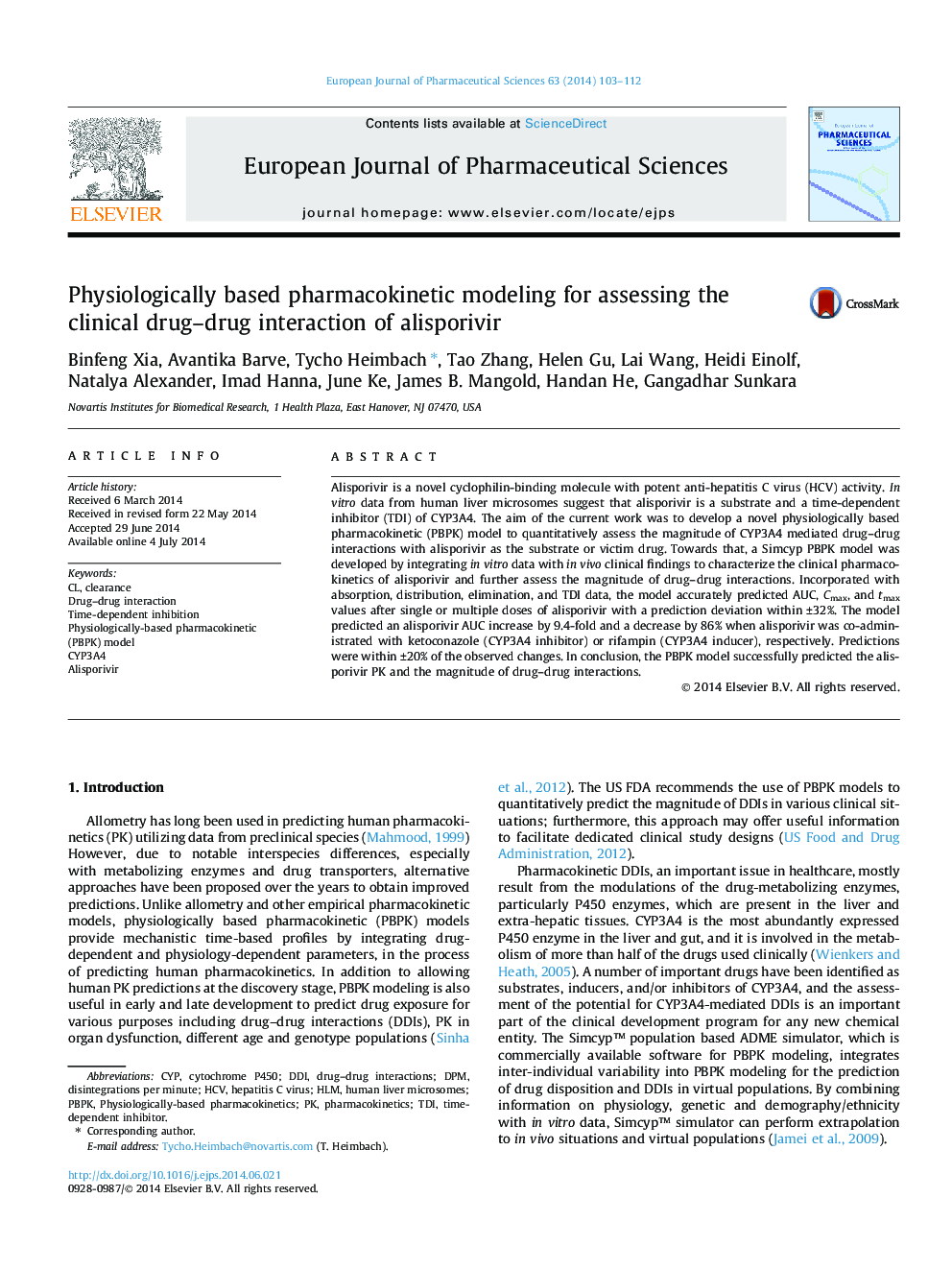 مدلسازی فارماکوکینتیک مبتنی بر فیزیولوژی برای ارزیابی اثرات متقابل داروهای بالینی با الیزوپروویر 