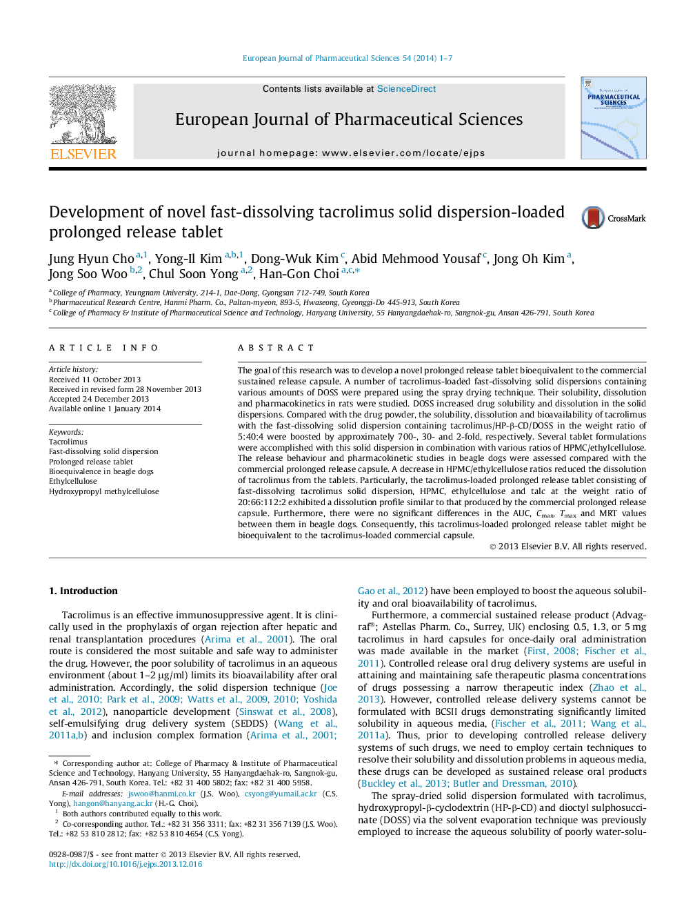 Development of novel fast-dissolving tacrolimus solid dispersion-loaded prolonged release tablet