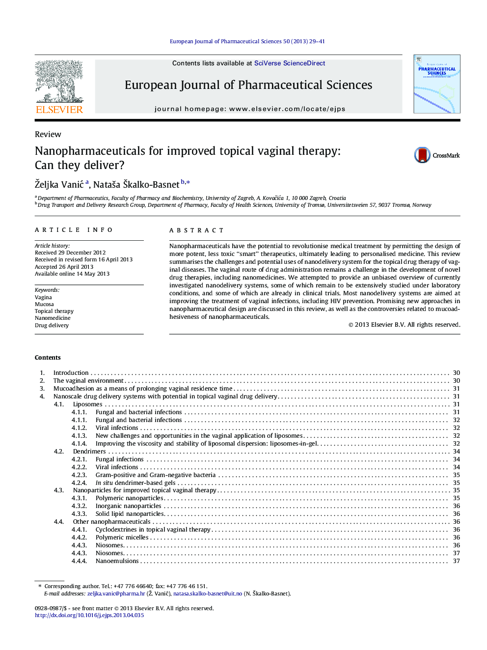 عکس صفحه اول مقاله: Nanopharmaceuticals for improved topical vaginal therapy: Can they deliver? Nanopharmaceuticals for improved topical vaginal therapy: Can they deliver?