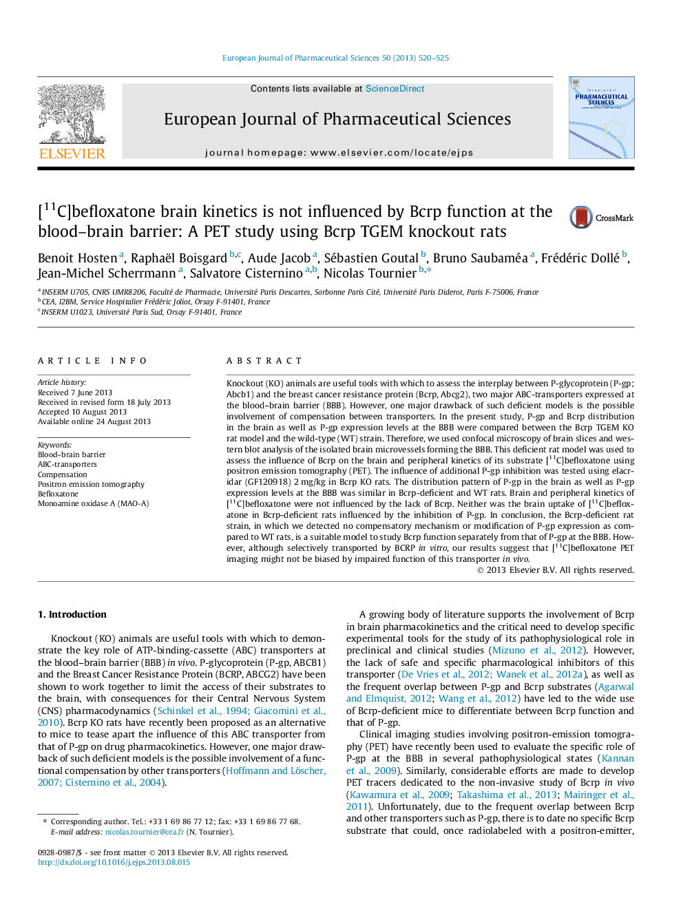 [11C]befloxatone brain kinetics is not influenced by Bcrp function at the blood–brain barrier: A PET study using Bcrp TGEM knockout rats