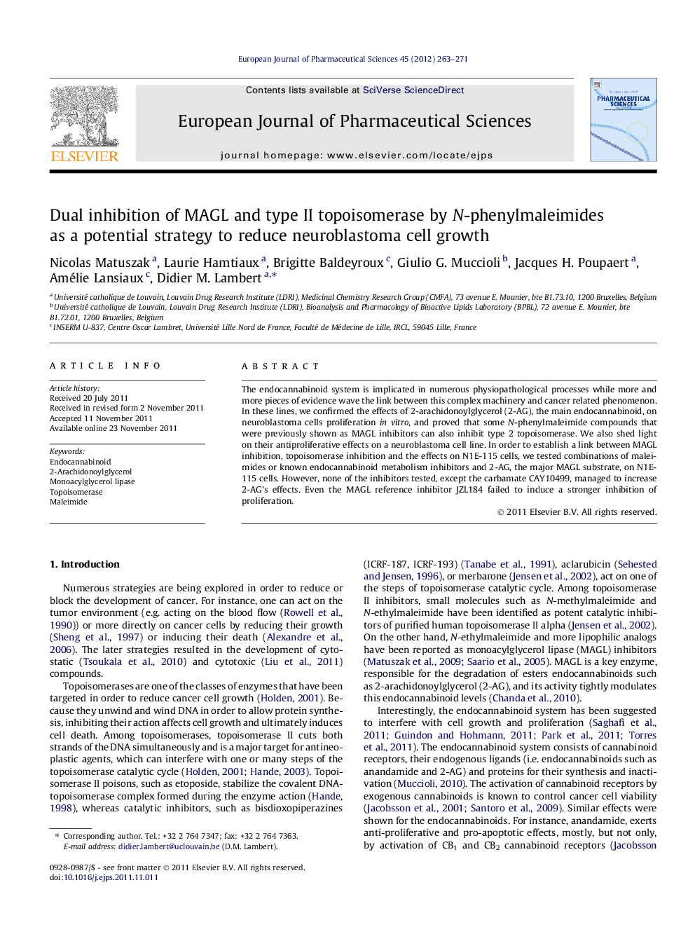 Dual inhibition of MAGL and type II topoisomerase by N-phenylmaleimides as a potential strategy to reduce neuroblastoma cell growth