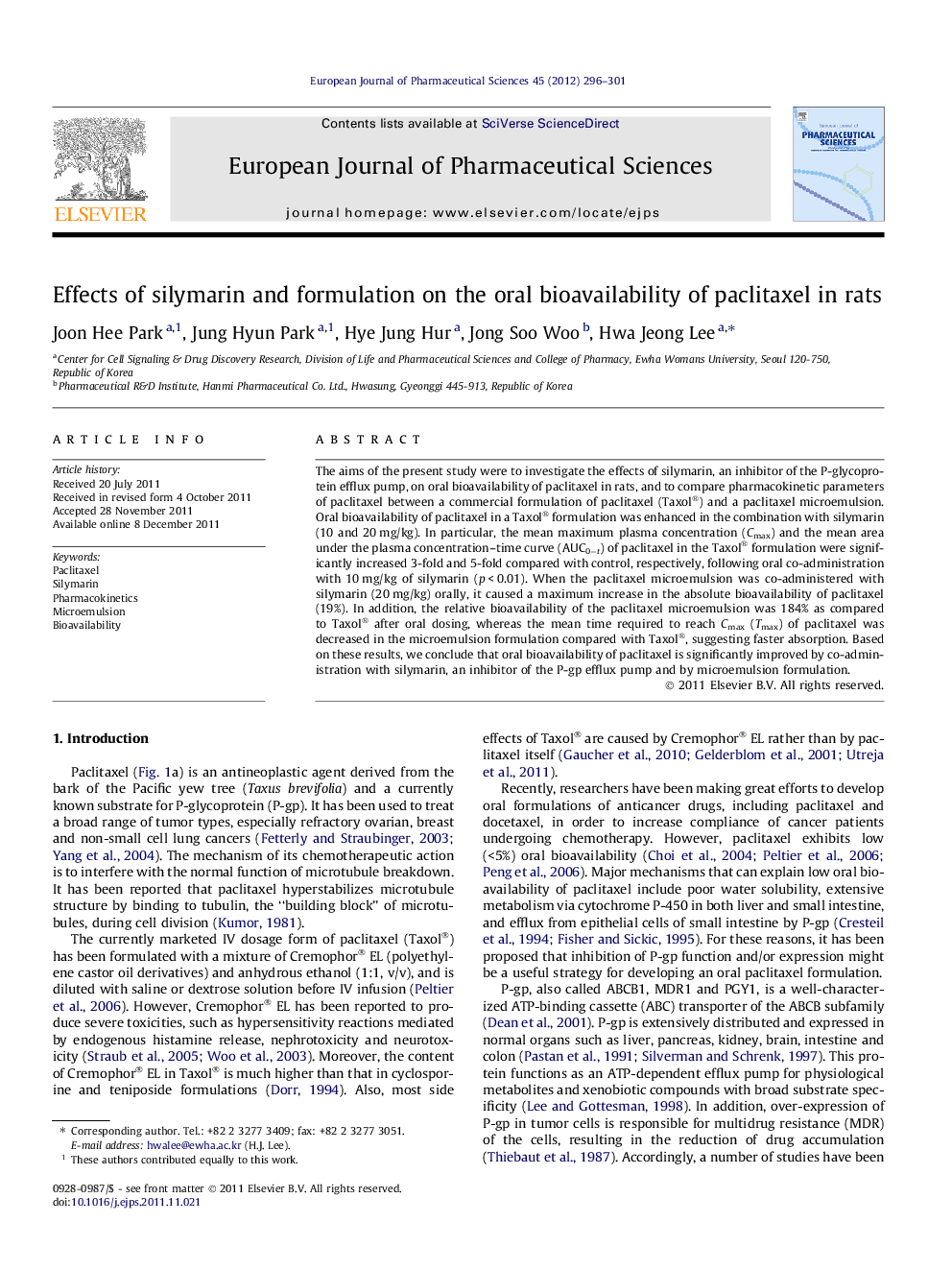 Effects of silymarin and formulation on the oral bioavailability of paclitaxel in rats