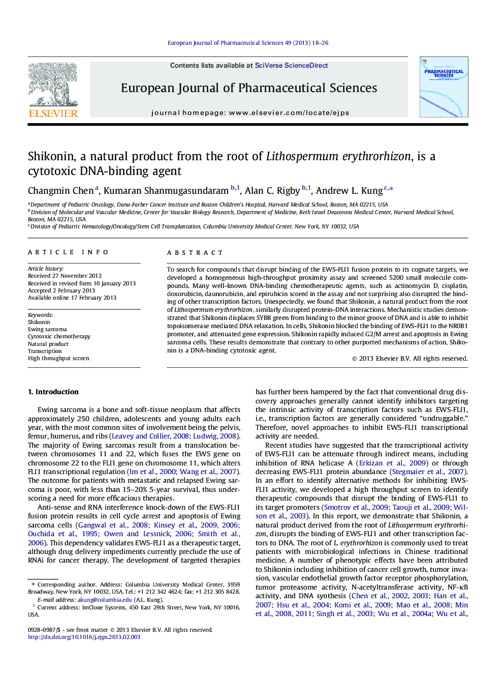 عکس صفحه اول مقاله: Shikonin, a natural product from the root of Lithospermum erythrorhizon, is a cytotoxic DNA-binding agent Shikonin, a natural product from the root of Lithospermum erythrorhizon, is a cytotoxic DNA-binding agent