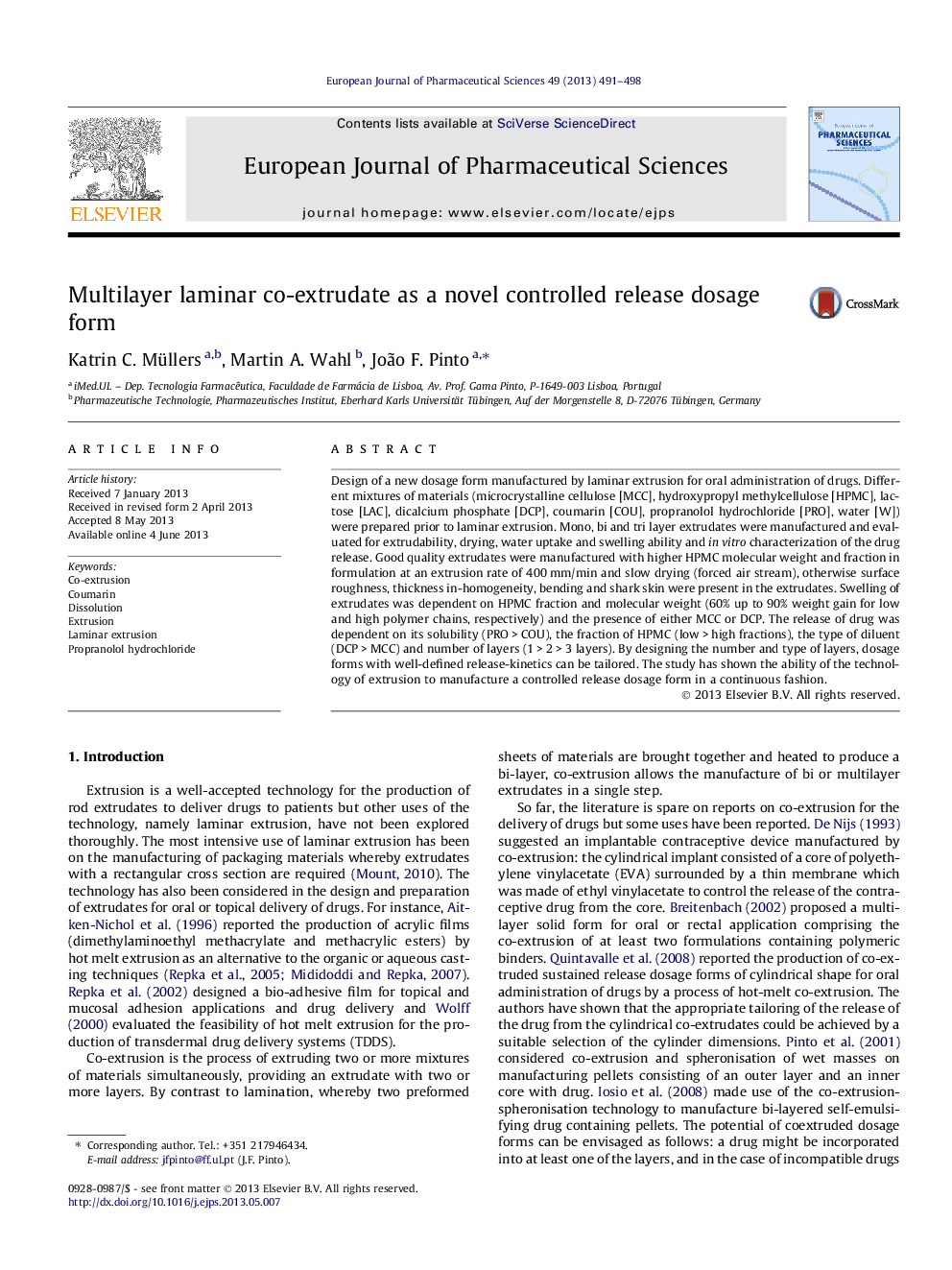 Multilayer laminar co-extrudate as a novel controlled release dosage form