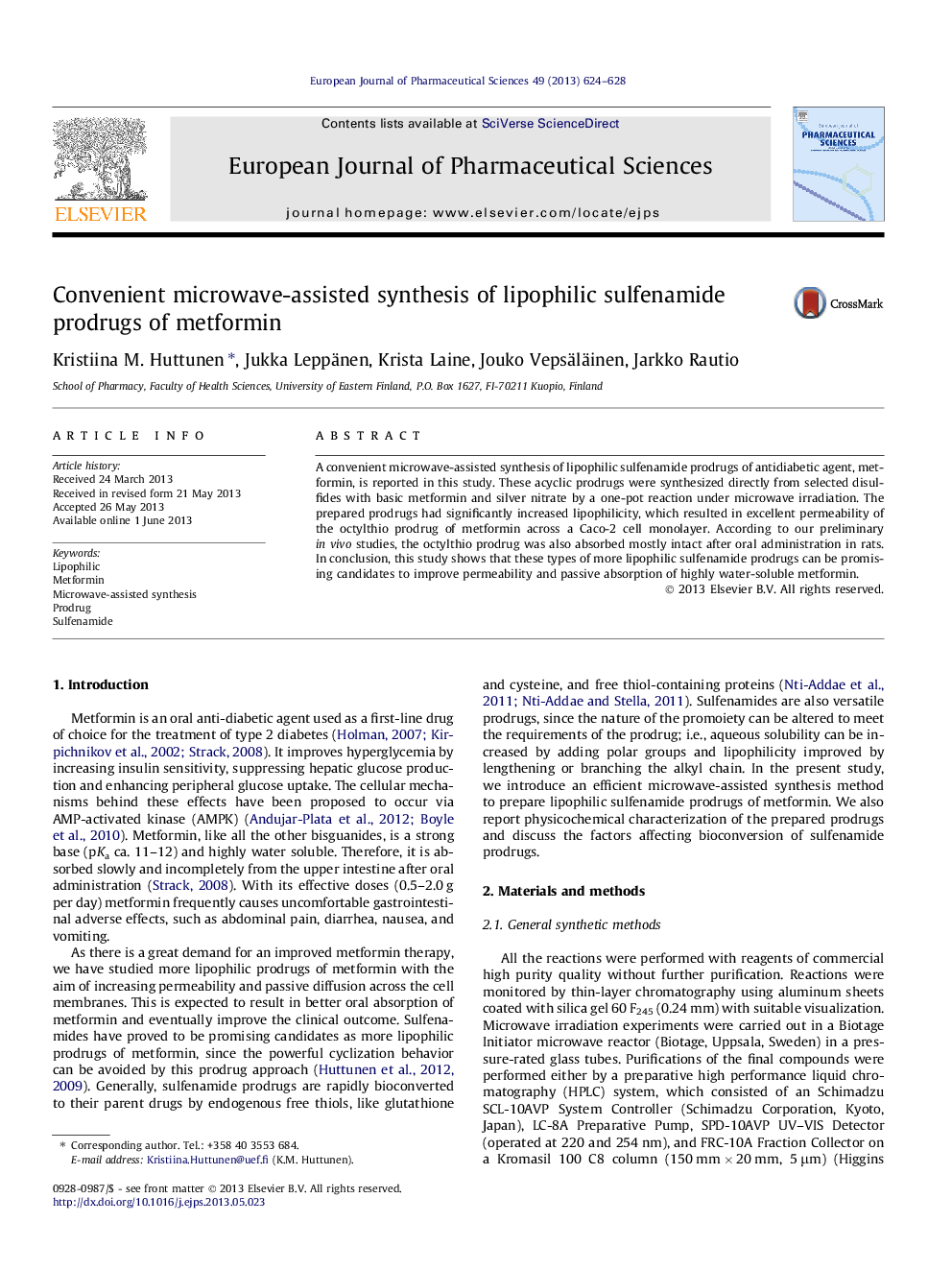 Convenient microwave-assisted synthesis of lipophilic sulfenamide prodrugs of metformin