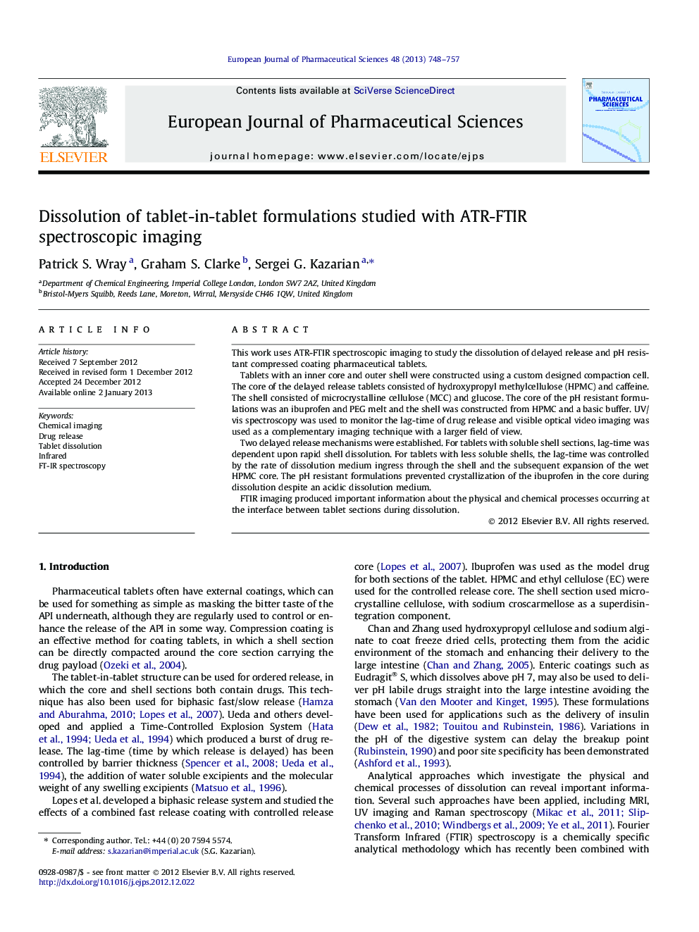 Dissolution of tablet-in-tablet formulations studied with ATR-FTIR spectroscopic imaging