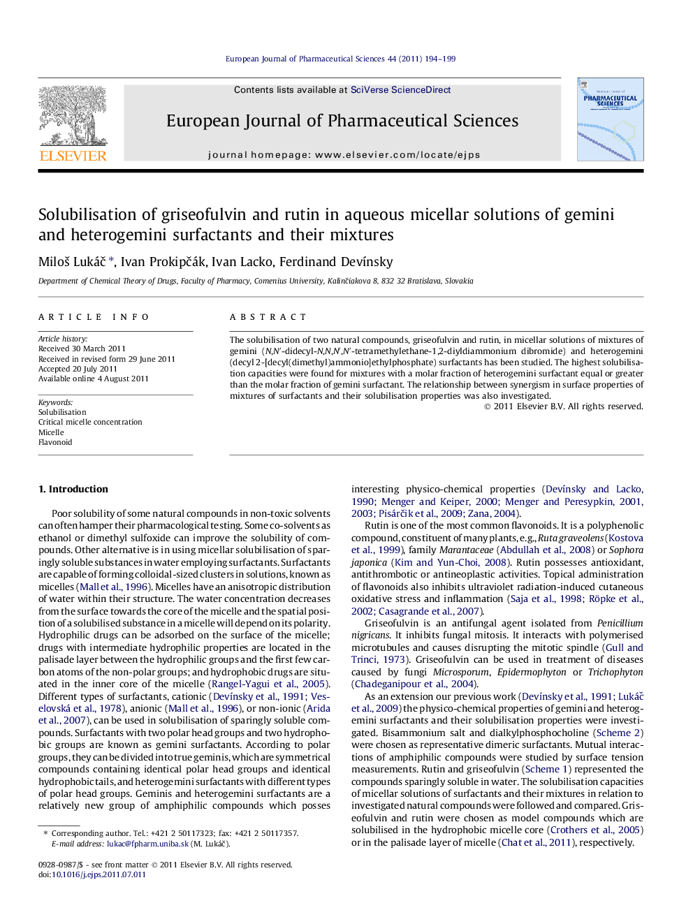 Solubilisation of griseofulvin and rutin in aqueous micellar solutions of gemini and heterogemini surfactants and their mixtures