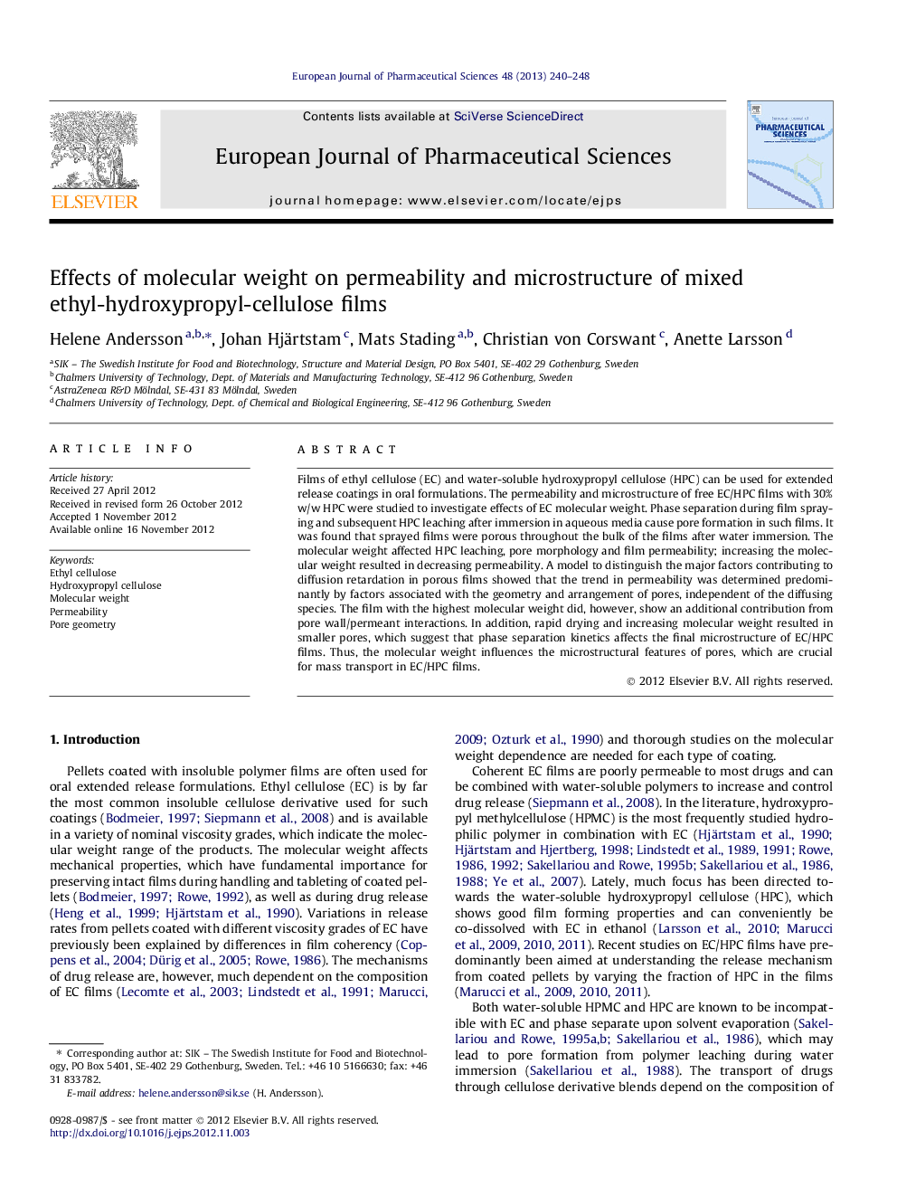 Effects of molecular weight on permeability and microstructure of mixed ethyl-hydroxypropyl-cellulose films