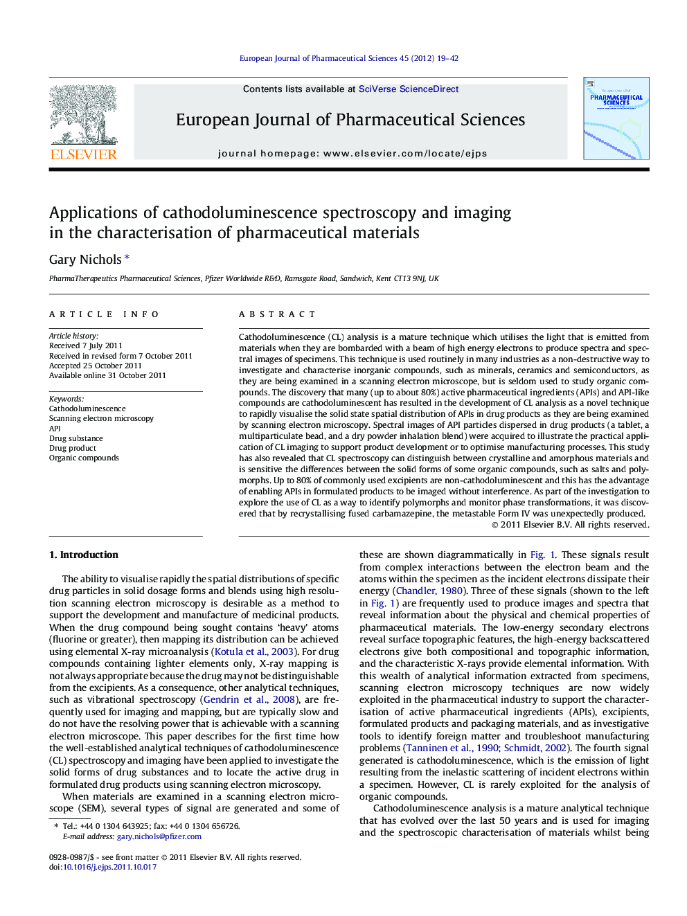 Applications of cathodoluminescence spectroscopy and imaging in the characterisation of pharmaceutical materials