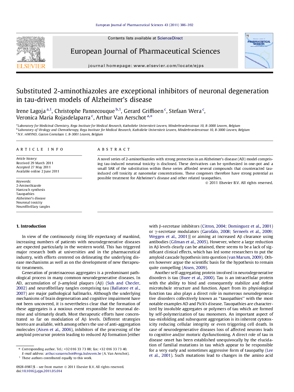 Substituted 2-aminothiazoles are exceptional inhibitors of neuronal degeneration in tau-driven models of Alzheimer’s disease