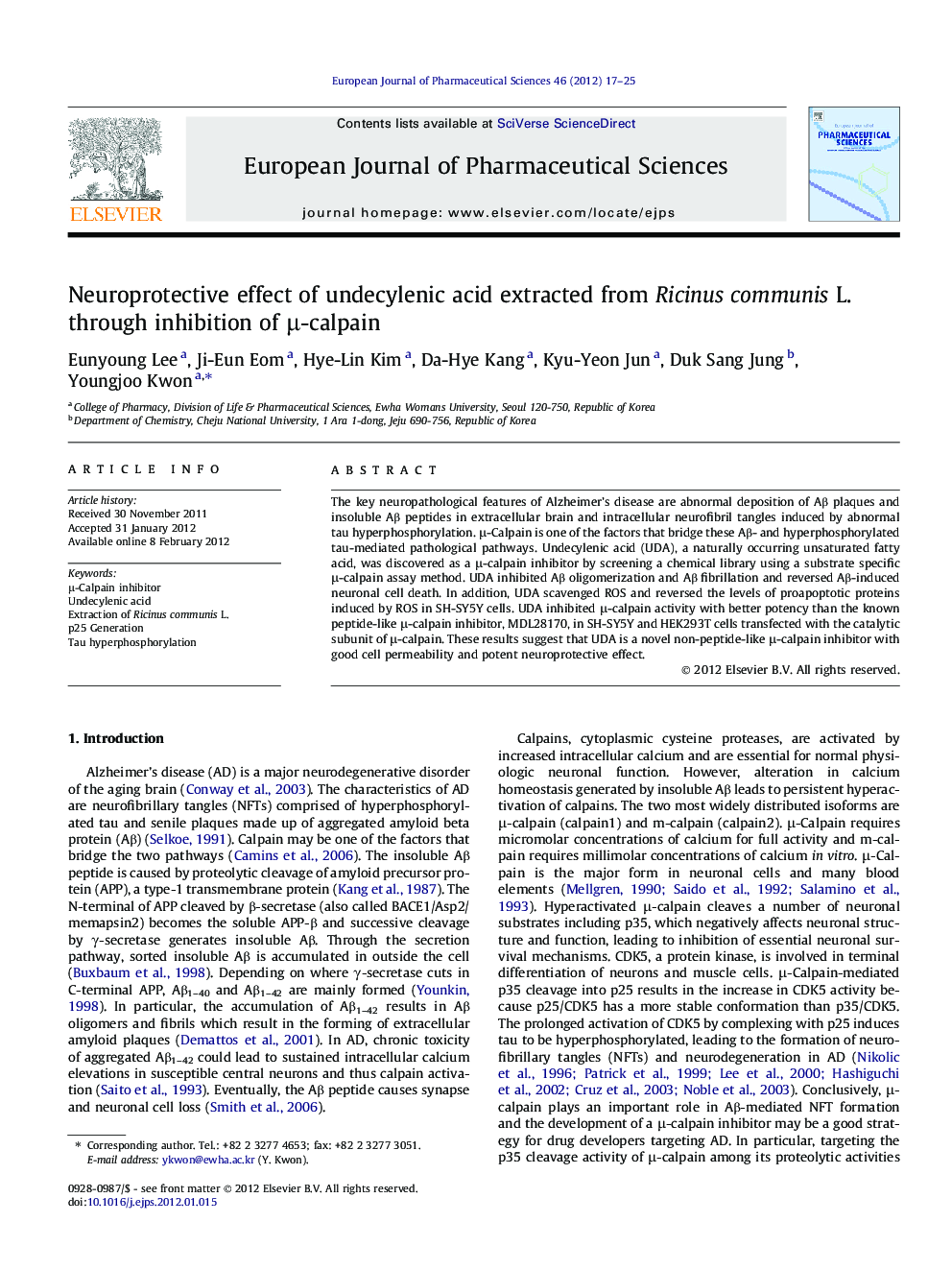 Neuroprotective effect of undecylenic acid extracted from Ricinus communis L. through inhibition of μ-calpain