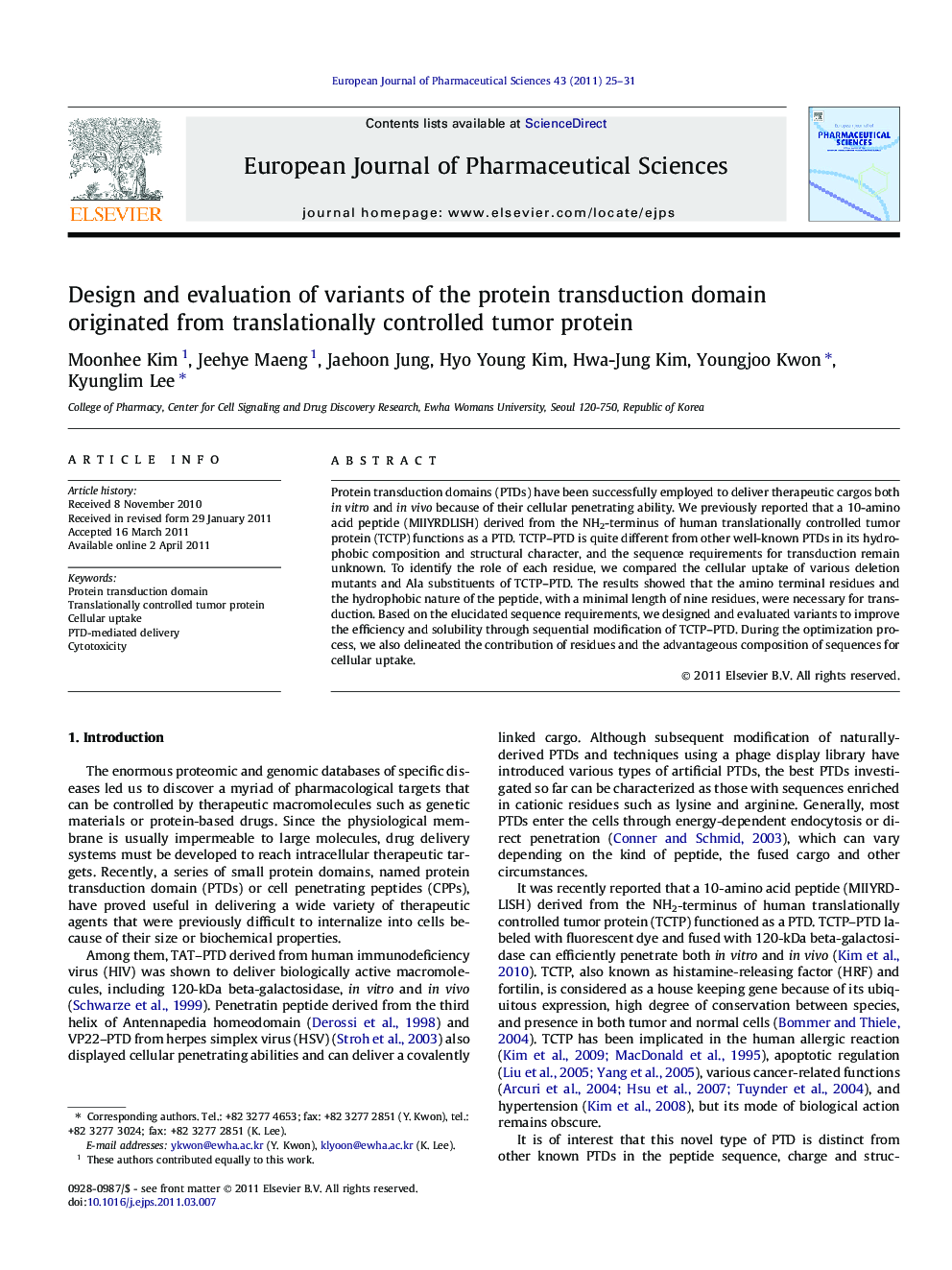 Design and evaluation of variants of the protein transduction domain originated from translationally controlled tumor protein