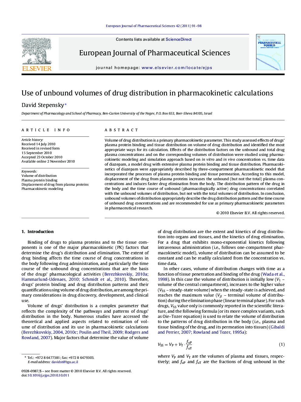 Use of unbound volumes of drug distribution in pharmacokinetic calculations