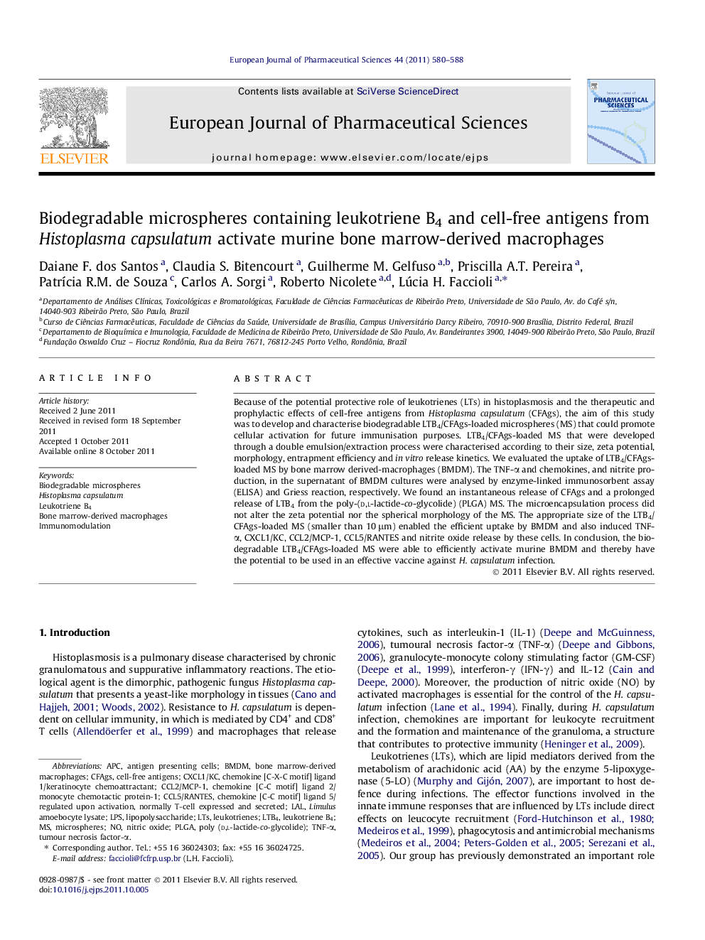 Biodegradable microspheres containing leukotriene B4 and cell-free antigens from Histoplasma capsulatum activate murine bone marrow-derived macrophages