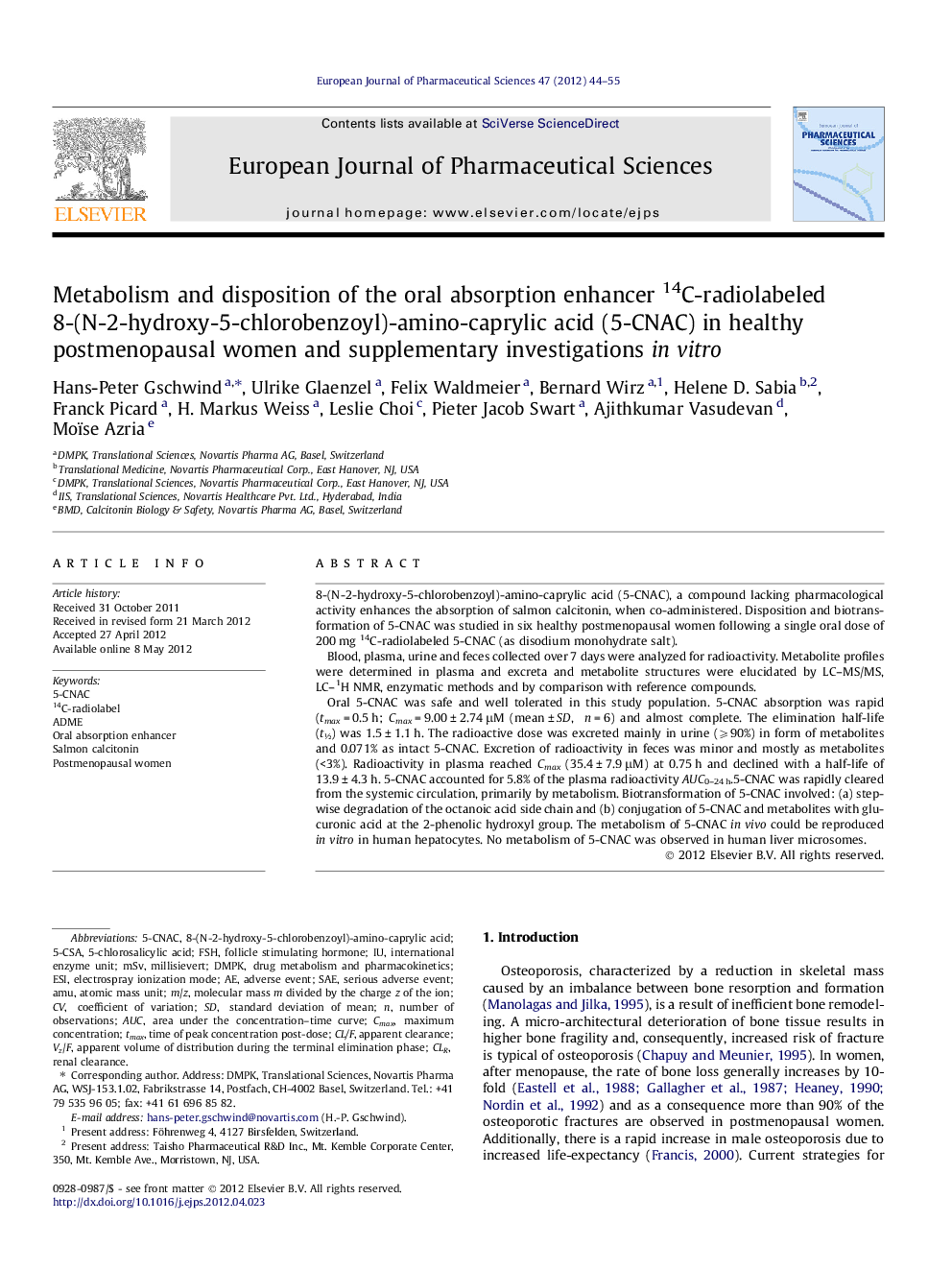 Metabolism and disposition of the oral absorption enhancer 14C-radiolabeled 8-(N-2-hydroxy-5-chlorobenzoyl)-amino-caprylic acid (5-CNAC) in healthy postmenopausal women and supplementary investigations in vitro