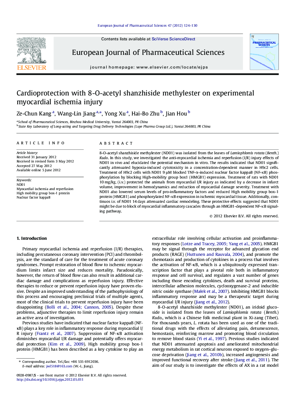 Cardioprotection with 8-O-acetyl shanzhiside methylester on experimental myocardial ischemia injury