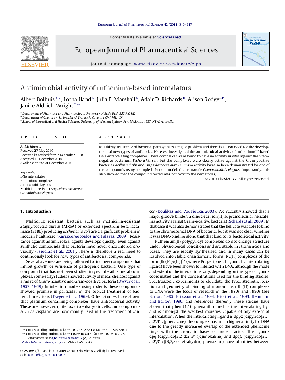 Antimicrobial activity of ruthenium-based intercalators