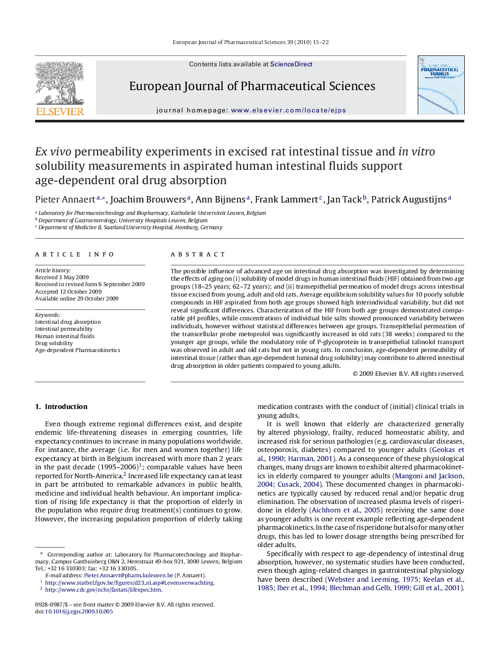 Ex vivo permeability experiments in excised rat intestinal tissue and in vitro solubility measurements in aspirated human intestinal fluids support age-dependent oral drug absorption