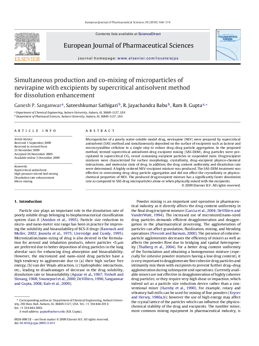 Simultaneous production and co-mixing of microparticles of nevirapine with excipients by supercritical antisolvent method for dissolution enhancement