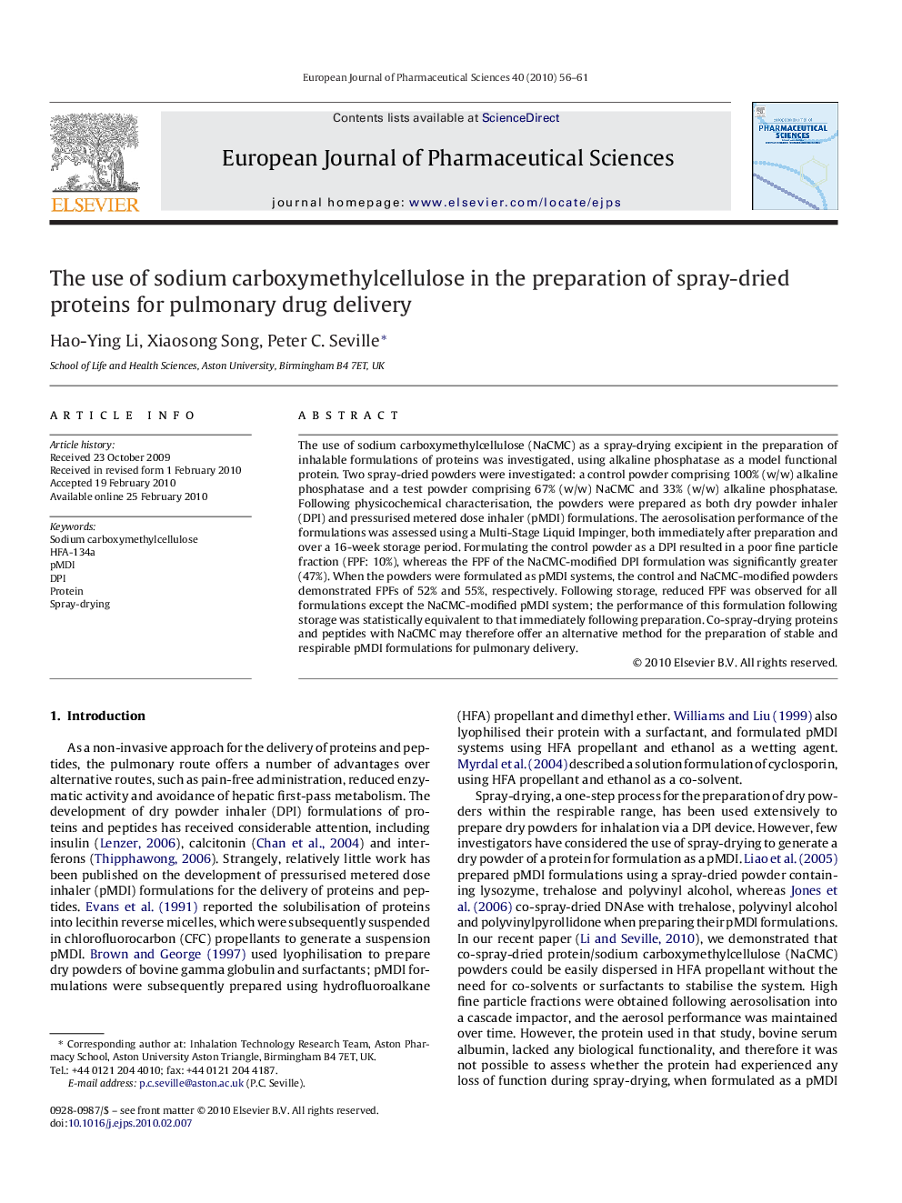 The use of sodium carboxymethylcellulose in the preparation of spray-dried proteins for pulmonary drug delivery