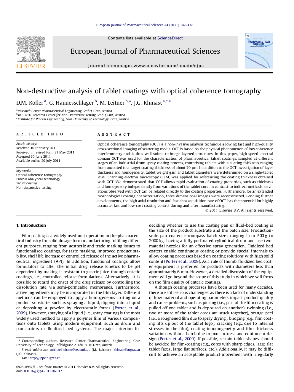 Non-destructive analysis of tablet coatings with optical coherence tomography