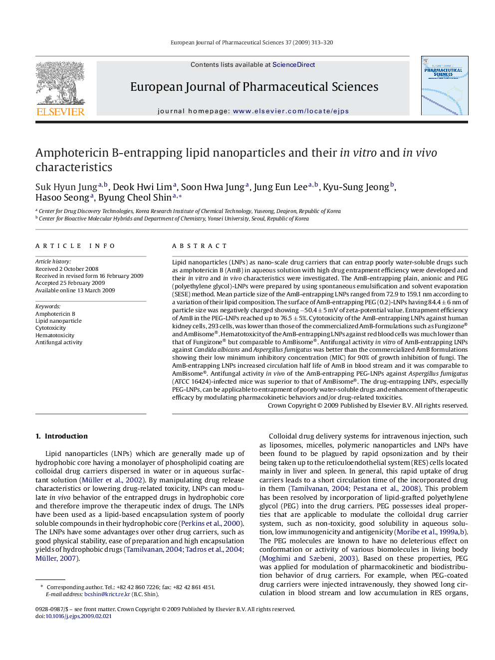 Amphotericin B-entrapping lipid nanoparticles and their in vitro and in vivo characteristics