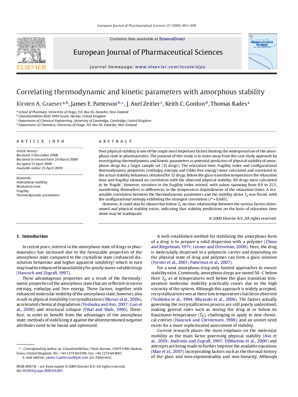 Correlating thermodynamic and kinetic parameters with amorphous stability