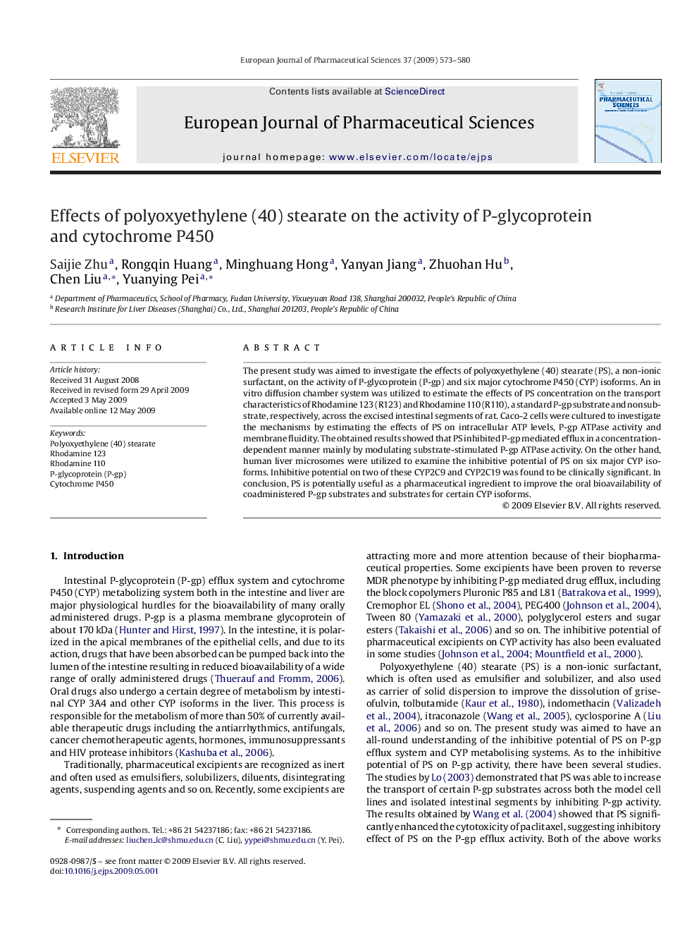 Effects of polyoxyethylene (40) stearate on the activity of P-glycoprotein and cytochrome P450