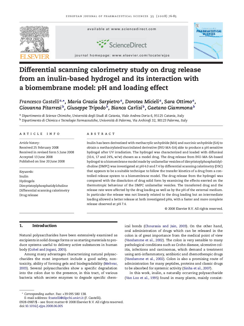 Differential scanning calorimetry study on drug release from an inulin-based hydrogel and its interaction with a biomembrane model: pH and loading effect