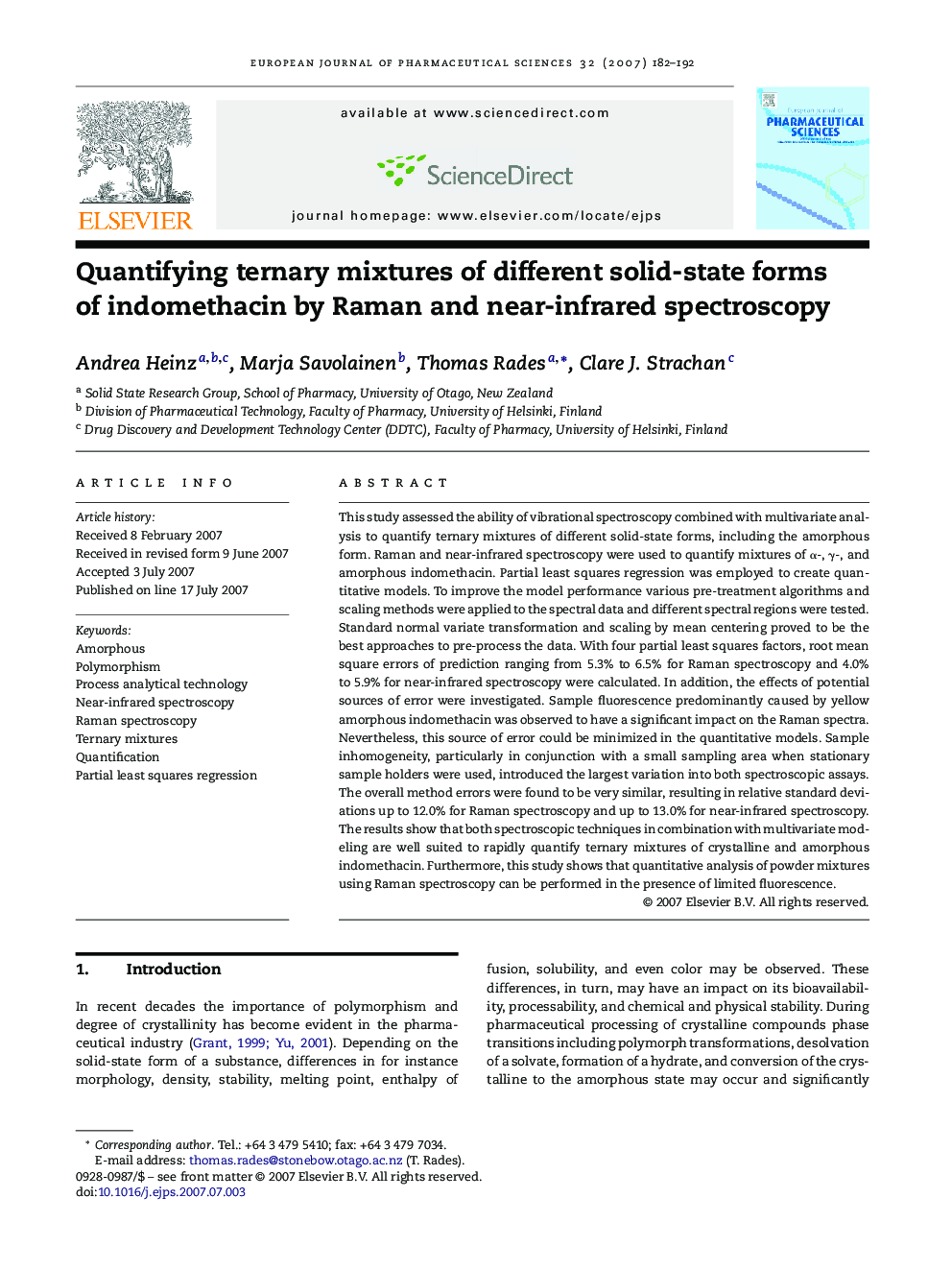 Quantifying ternary mixtures of different solid-state forms of indomethacin by Raman and near-infrared spectroscopy