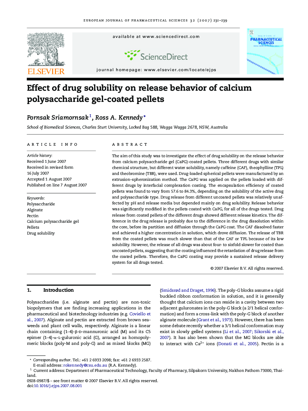 Effect of drug solubility on release behavior of calcium polysaccharide gel-coated pellets