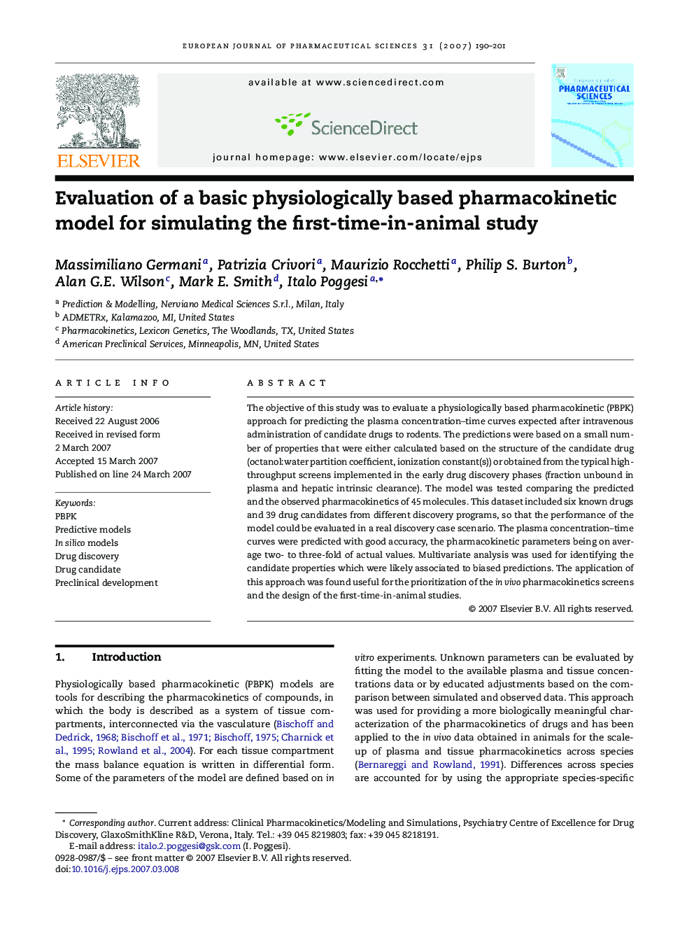 Evaluation of a basic physiologically based pharmacokinetic model for simulating the first-time-in-animal study