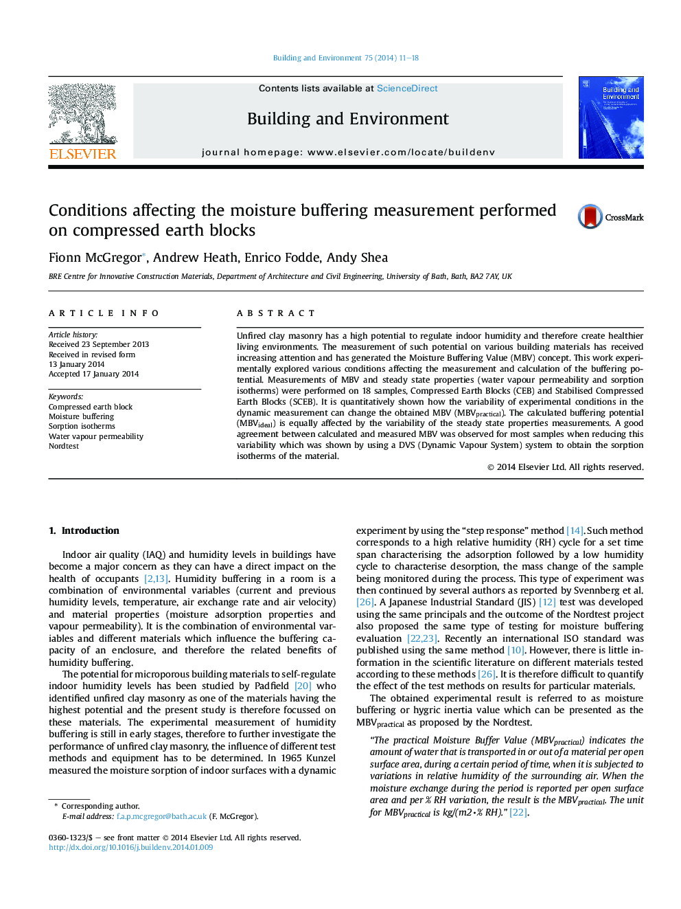 Conditions affecting the moisture buffering measurement performed on compressed earth blocks