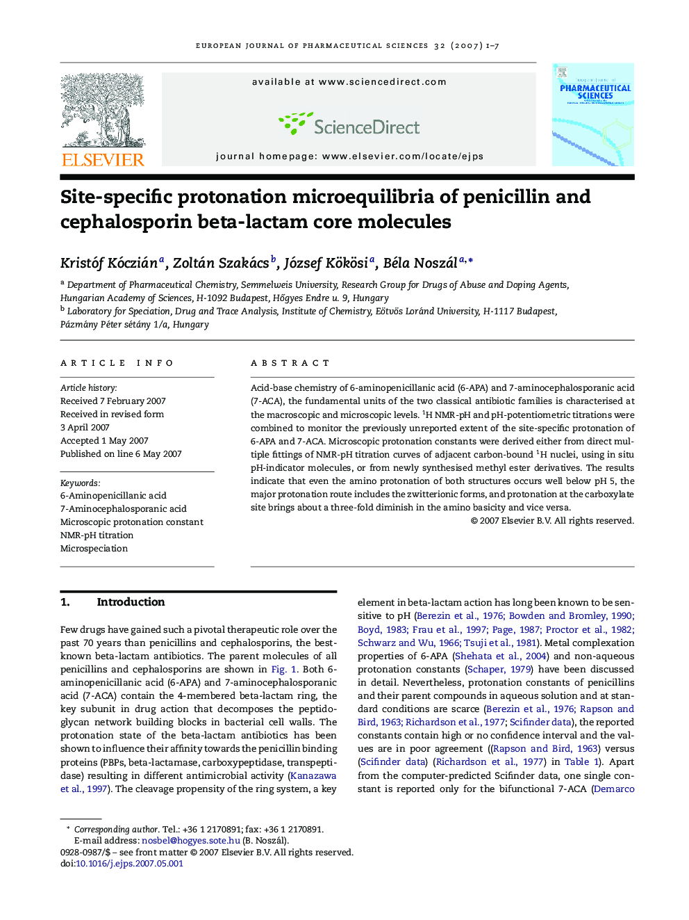 Site-specific protonation microequilibria of penicillin and cephalosporin beta-lactam core molecules