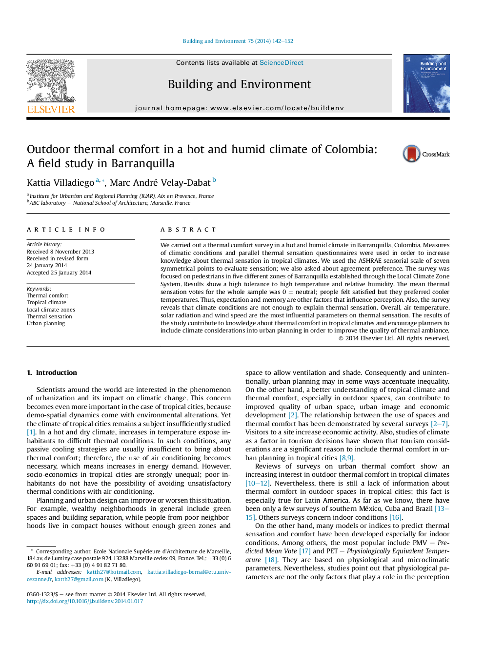 Outdoor thermal comfort in a hot and humid climate of Colombia: A field study in Barranquilla