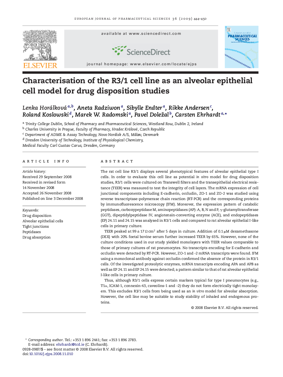 Characterisation of the R3/1 cell line as an alveolar epithelial cell model for drug disposition studies