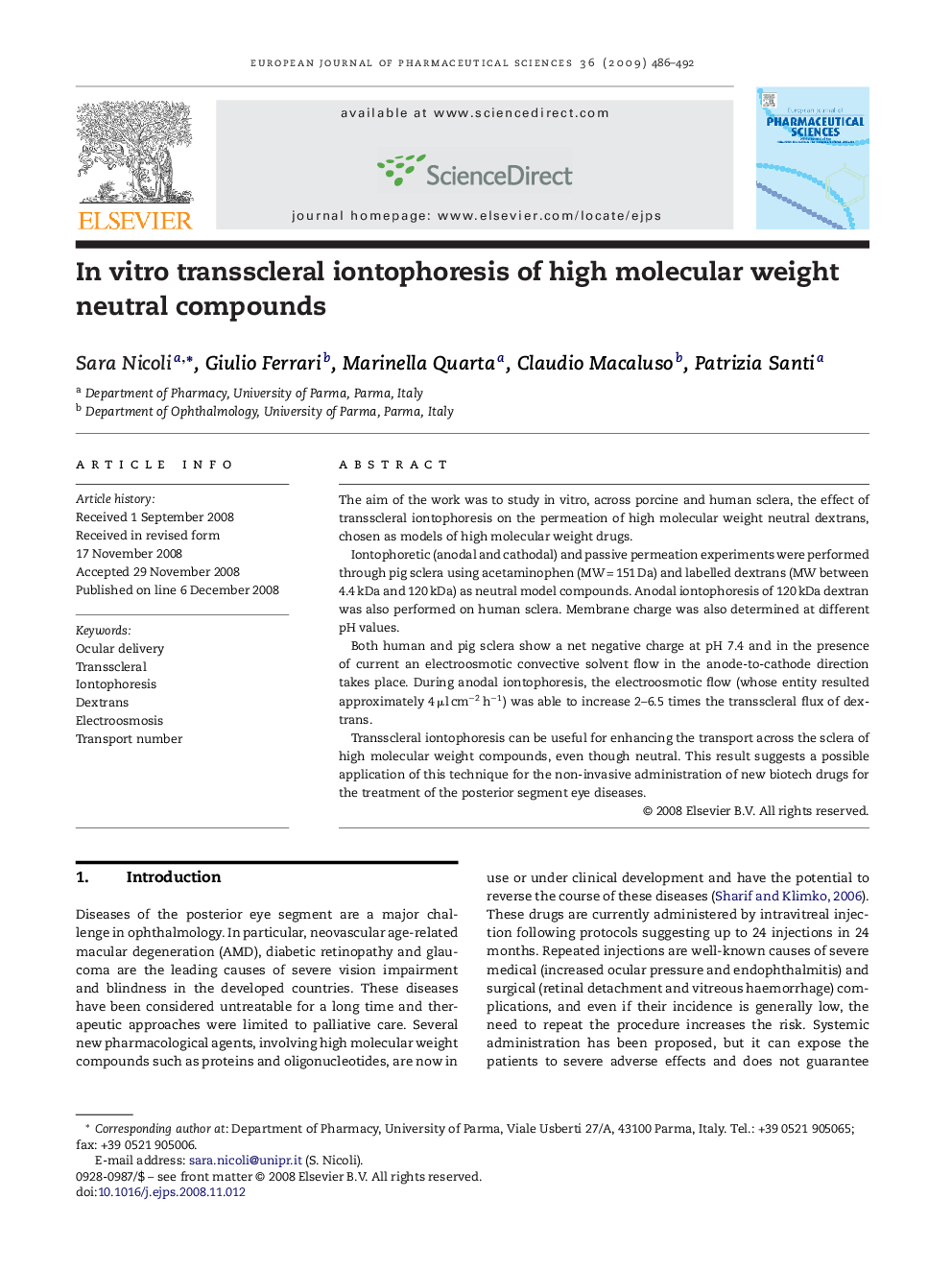 In vitro transscleral iontophoresis of high molecular weight neutral compounds