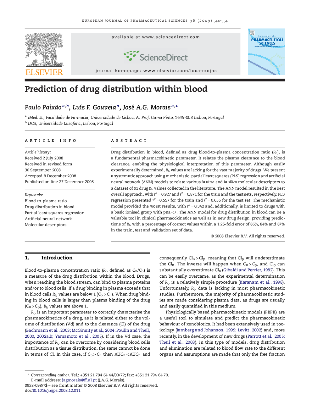 Prediction of drug distribution within blood