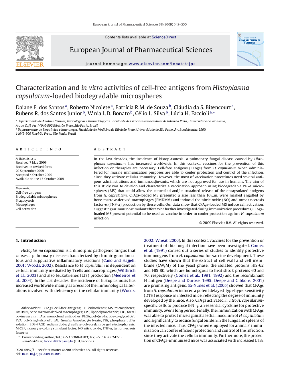 Characterization and in vitro activities of cell-free antigens from Histoplasma capsulatum-loaded biodegradable microspheres