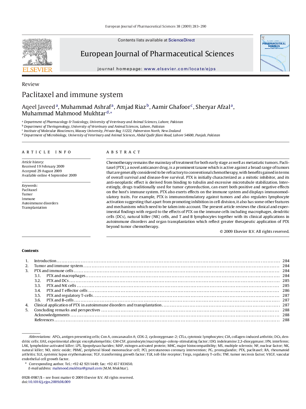 عکس صفحه اول مقاله: Paclitaxel and immune system Paclitaxel and immune system