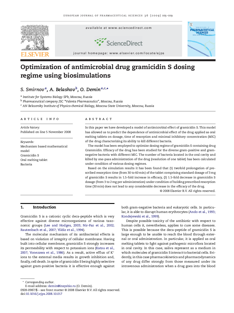 Optimization of antimicrobial drug gramicidin S dosing regime using biosimulations