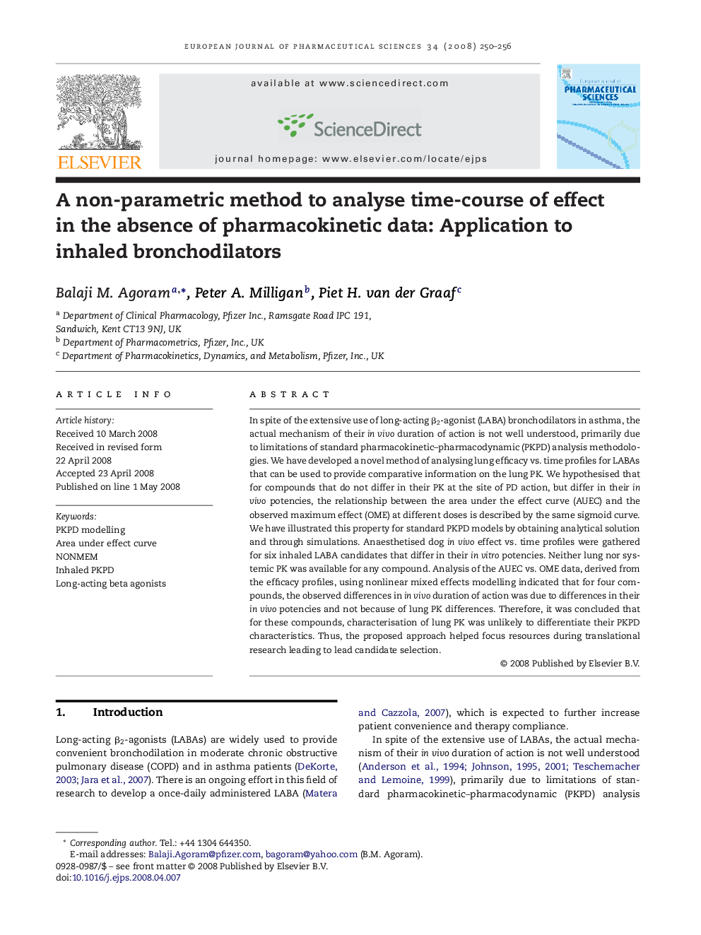 A non-parametric method to analyse time-course of effect in the absence of pharmacokinetic data: Application to inhaled bronchodilators