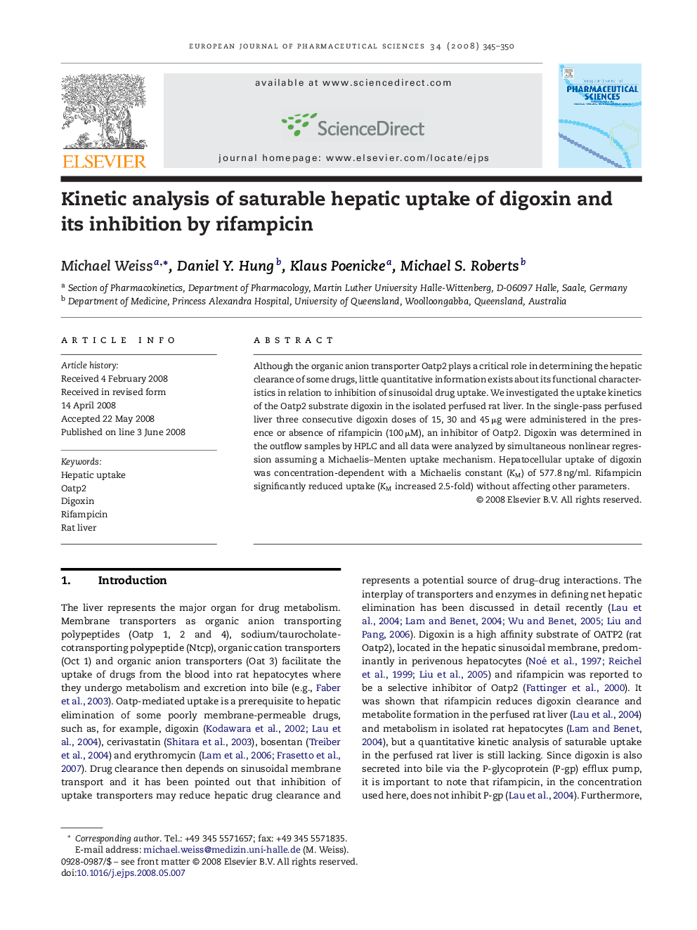 Kinetic analysis of saturable hepatic uptake of digoxin and its inhibition by rifampicin